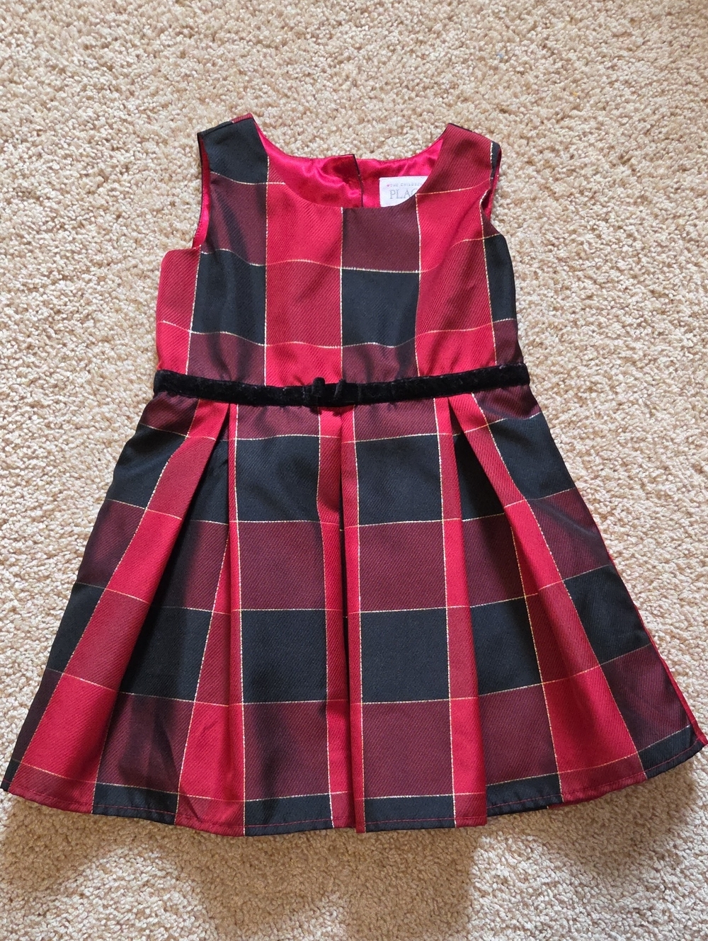 The Children's Place Red and Black Plaid Velvet-Trim Holiday Dress